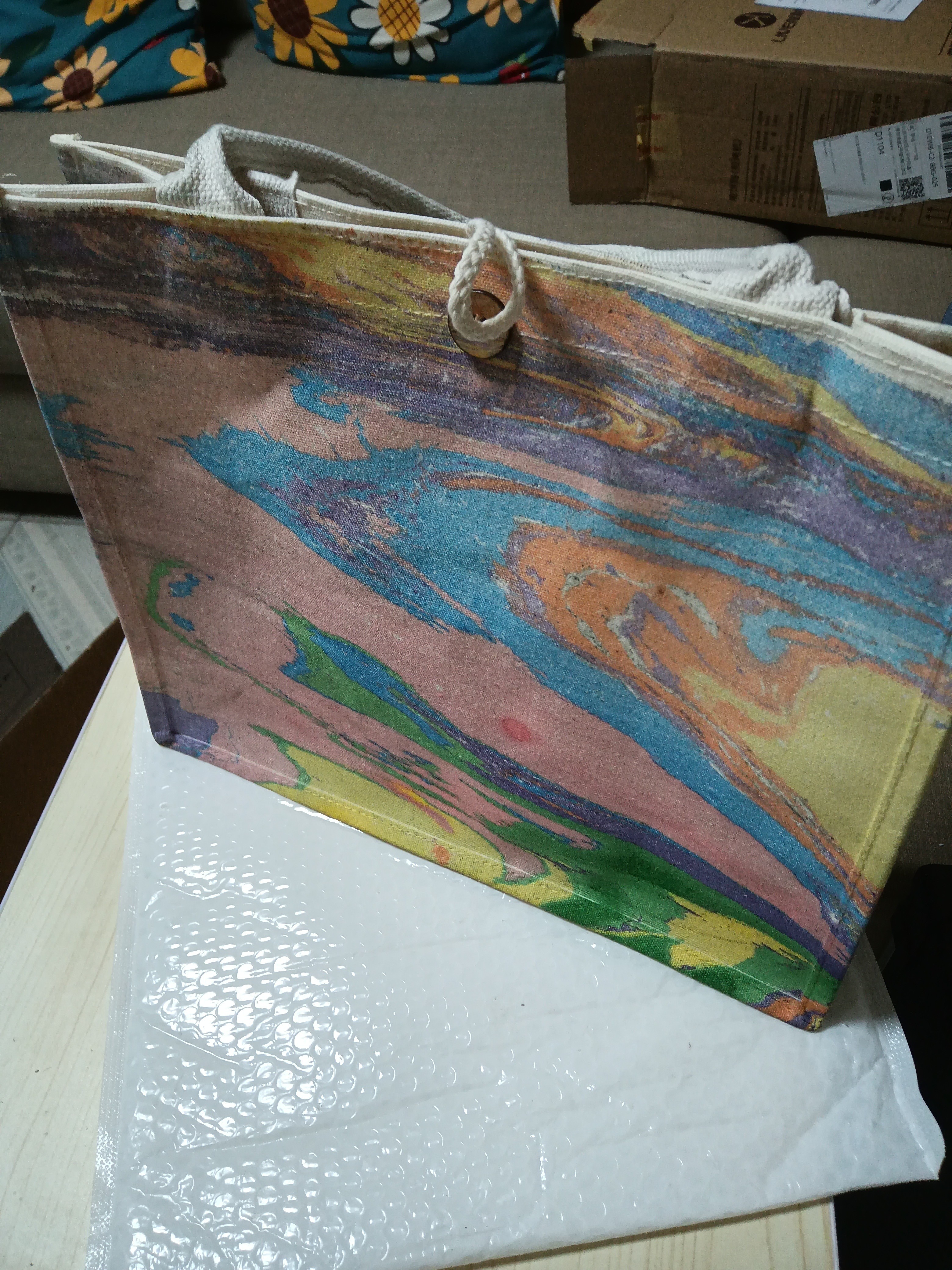 Eco-Chic Water-Marbled Canvas Tote: Unique Artisan Patterns photo review