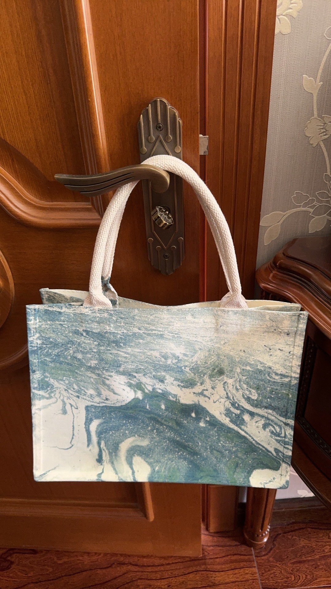 Eco-Chic Water-Marbled Canvas Tote: Unique Artisan Patterns photo review