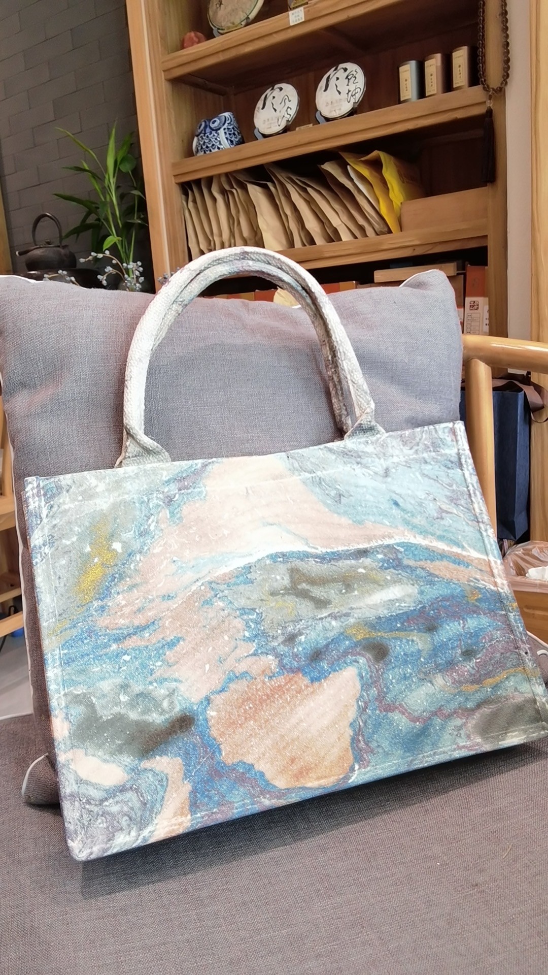 Eco-Chic Water-Marbled Canvas Tote: Unique Artisan Patterns photo review