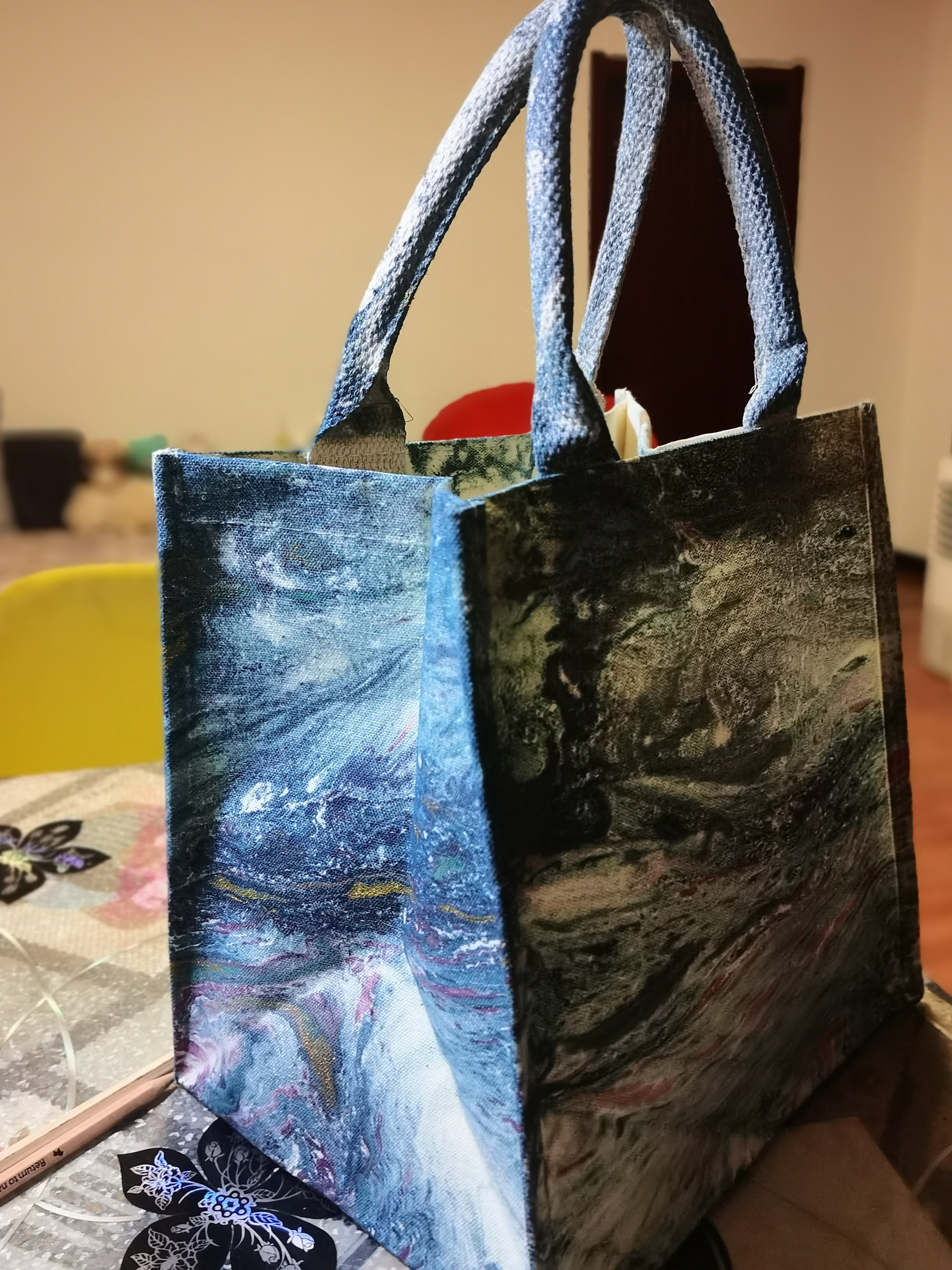 Eco-Chic Water-Marbled Canvas Tote: Unique Artisan Patterns photo review