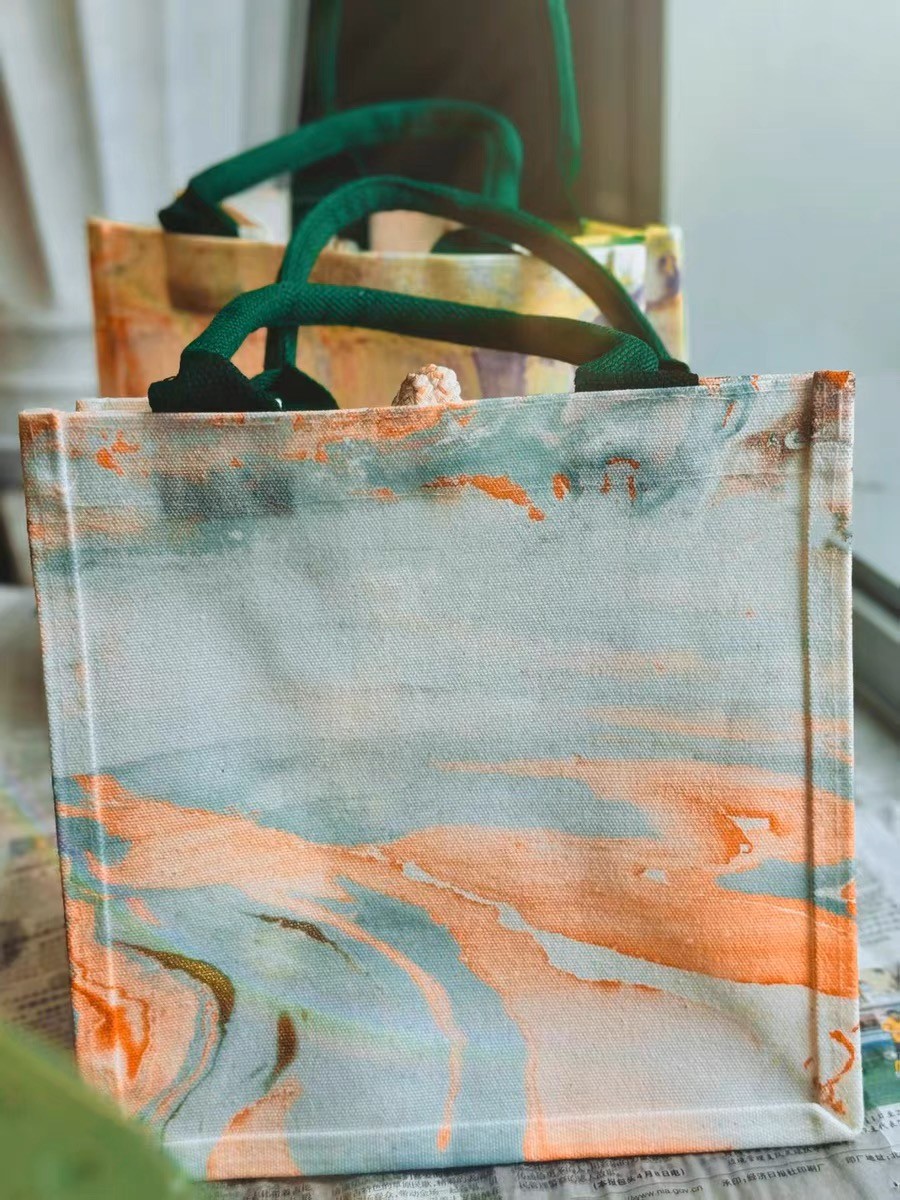 Eco-Chic Water-Marbled Canvas Tote: Unique Artisan Patterns photo review