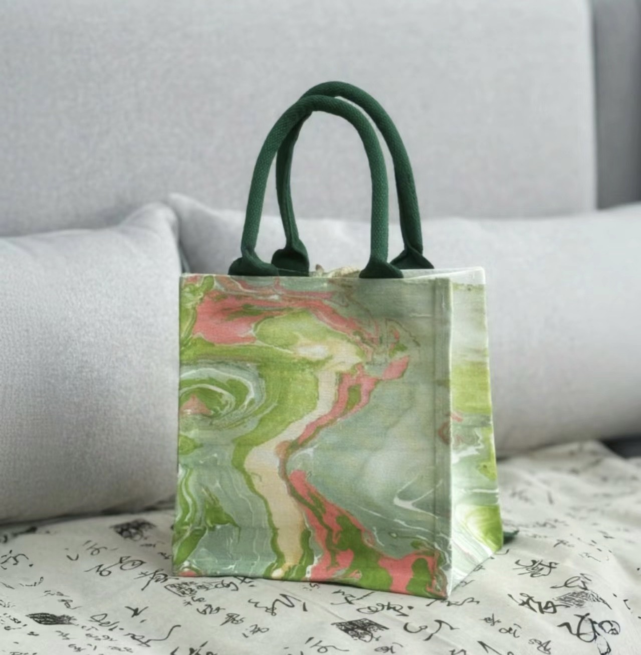 Eco-Chic Water-Marbled Canvas Tote: Unique Artisan Patterns photo review