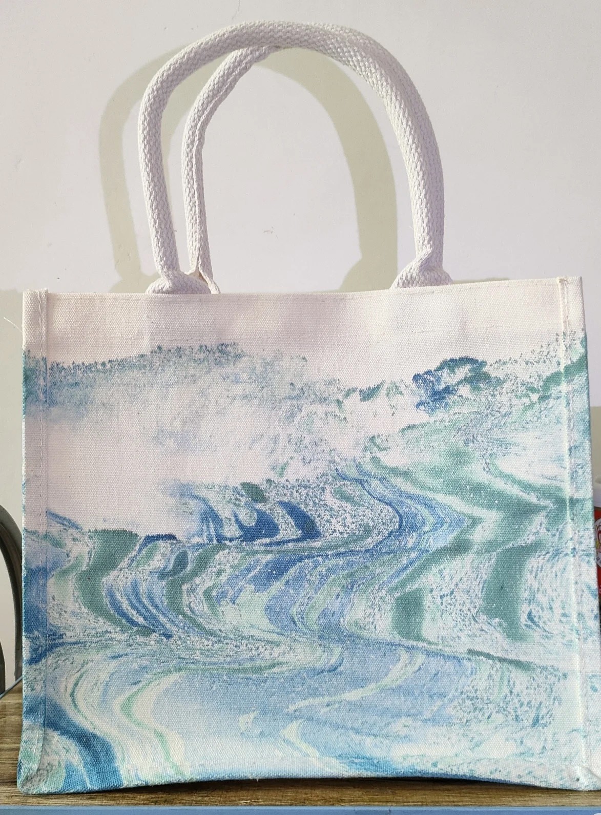 Eco-Chic Water-Marbled Canvas Tote: Unique Artisan Patterns photo review